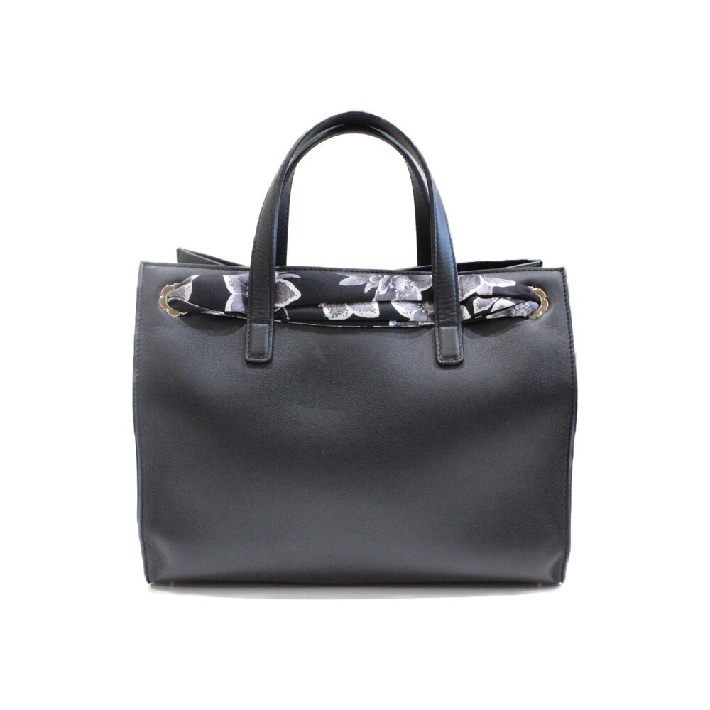Salvatore Ferragamo Flower Bag Floral Black Shoulder Handbag Leather Tote